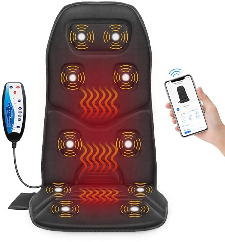 COMFIER Back Massager with Heat, App Control Vibration Massage Seat Cushion, 10 Motors & 3 Heat Levels Chair Massager Pad, Home Office Use