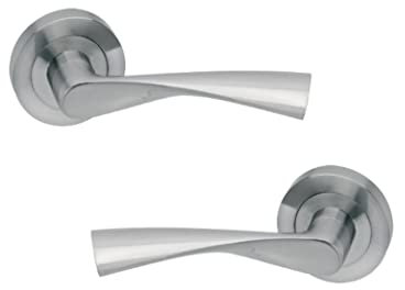 AZERODESIGN - Juego de Manilla con Roseta Redonda MAR - 5 cm - Largo Manija de 12 cm - Resistente al Desgaste y la Oxidación - Color Níquel Satinado - Fácil Instalación - Material de Aluminio