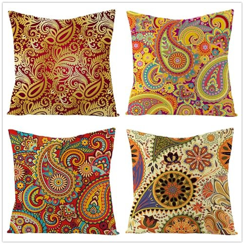 Outdoor Kissen 35x35cm 4er Set Dekokissen Kissenbezüge Dekoration Outdoor Kissenbezüge Samt Dekokissen für Schlafzimmer,Sofa,Stuhl,Bett,Garten Gelbes Mandala