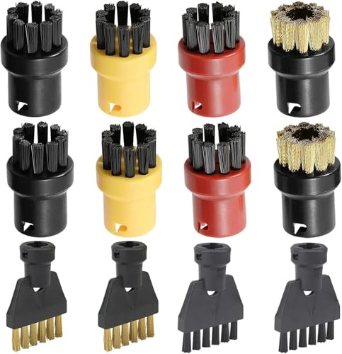 ANBOO 12 Pcs Accessoires pour Nettoyeur Vapeur SC1 SC2 SC3 SC4 SC5, Nettoyeur Vapeur Brosses Rondes Buse Embouchure Pièces de rechange, Comprenant 8 Brosses Rondes et 4 brosse Plate