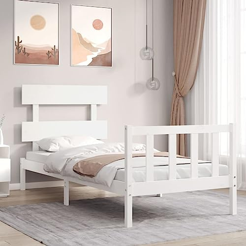 ZQQLVOO Bettgestell Familienbett Palettenbett Massivholzbett mit Kopfteil Weiß 3FT Single