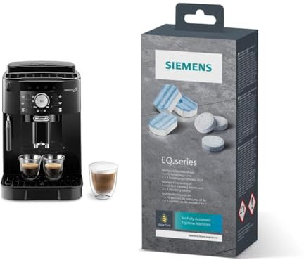 De'Longhi Magnifica S ECAM11.112.B & Siemens Multipack TZ80003A, Inhalt: 1 x 10 Reinigungstabletten und 2 x 3 Entkalkungstabletten, für Kaffeevollautomaten der EQ Serie, weiß