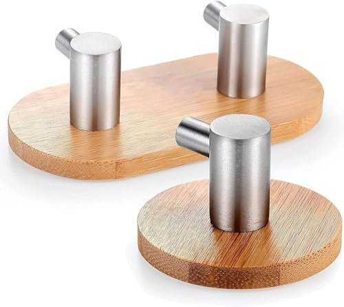 KOMUNJ Selbstklebende Haken 2 Stück (Small + Medium), Handtuchhaken aus Holz, Wandhaken aus Bambus, zum Aufhängen von Dingen im Wohnzimmer, in der Küche, im Bad, im Schlafzimmer
