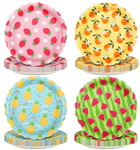Fuyoooo 60 Pcs Fruit Paper Plates Tutti Frutti Birthday Party Supplies 7 Inch Disposable Fruit Dessert Plates Summer Dinner Plates Strawberry Pineapple Plates for Wedding Baby Shower Birthday Party