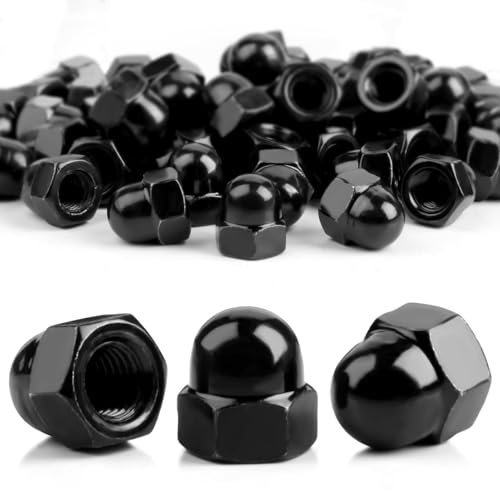SWTYExt 50 Pièces Écrous Borgnes M5 Écrous Borgnes Galvanisé DIN 1587 Noir Dôme Tête Capuchon Hexagonal Clou en Acier au Carbure Écrous Borgnes pour Vis de Vélo Tiges Filetées