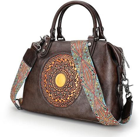 LETEULO Damen Handtasche Echtleder Vintage Umhängetasche Schultertasche Henkeltasche