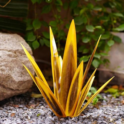 XDGJTBFMY Plantes d'agave en métal pour décoration d'extérieur, tequila de 55 cm - Statues de jardin rustiques - Décoration de jardin, cour, pelouse (jaune)
