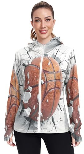 RPLIFE Lebendiger Sommer mit Strand-Accessoires, leichter Kapuzenpullover, LSF 50+, sportlich, langärmelig, mit Reißverschluss, Basketball Breaking Through, M