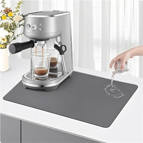 Kaffemaskin droppmatta 30 x 60 cm, kaffematta, droppmatta, porslin, absorberande torrmatta, underlag för kaffemaskin, grå