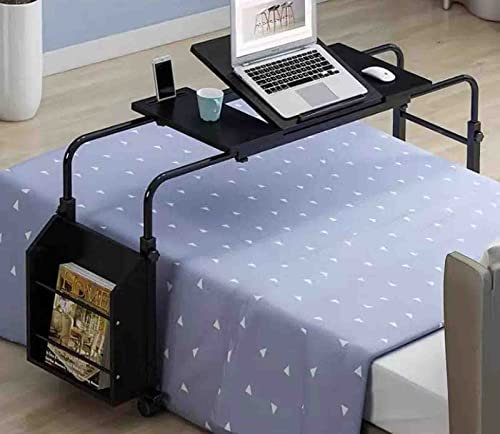 Überbetttisch mit Rollen, Verstellbarer mobiler Hebe- und Querbetttisch, einziehbarer Desktop-Laptoptisch, Stilltisch (Schwarz L 80 cm)