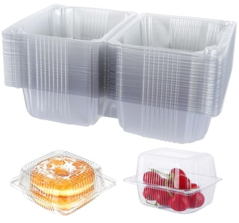 LOLYSIC 200Pcs Clear Single Cake Slice Boxes, 5.3 Inch Square Cake Boxes for Cake Portions, Stackable Individual Plastic Cake Boxes for Muffin Salad Dessert Fruit Takeaway Food