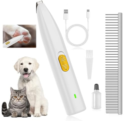 Pfotentrimmer für Hunde, Hundepfoten Trimmer USB Wiederaufladbar, Schermaschine Hund Pfoten Leise, Paw Trim Pro Haustierhaarschneider für Hunde Katzen Pfoten Augen Ohren Gesicht Körper, Weiß