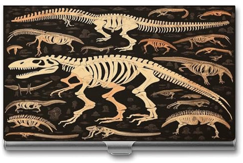 YHEGBFD Visitenkartenetui aus Metall, Dinosaurier-Skelett-Druck, Visitenkartenhalter, Visitenkartenbox, schlankes Visitenkartenetui für Damen und Herren