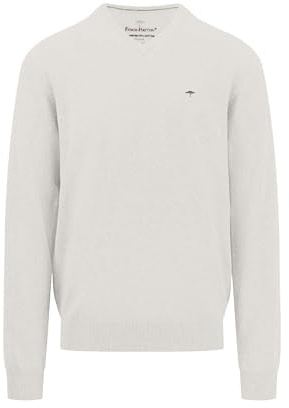 FYNCH-HATTON herr finstickad tröja med V-ringning, Vintervit, 3XL