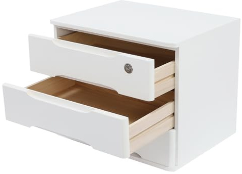 Schreibtisch Aufbewahrung Organizer Schubladen Regal Aufbewahrungsschrank Schubladenschrank aus Holz für Büro und Zuhause ideal für Dokumente und Zubehör (Weiß, Drei)
