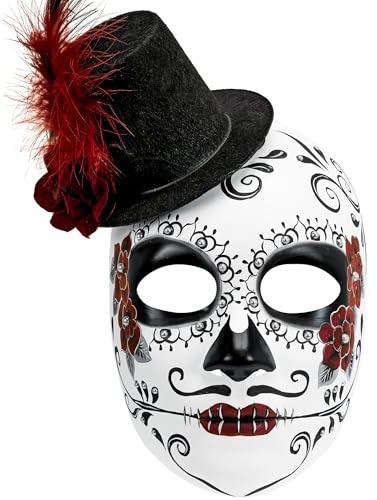 W WIDMANN MILANO Party Fashion - Maske Dia de los Muertos mit Hut | Accessoire für Day of the Dead, Halloween, Karneval und Mottoparty