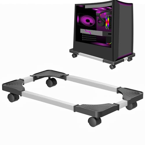 Qcdou PC Stand Under Desk, Adjustable Mobile Computer Tower CPU Stand with 4 Caster Wheels Fits Most PC -(Black)