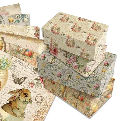 12 Blätt Ostern Geschenkpapier,Geschenkpapier Geburtstag 6 Stile Geschenkpapier Blatt für Kinder,Urlaub,Geburtstag Geschenkpapier Vintage Gift Wrapping Paper 50 x 68 cm