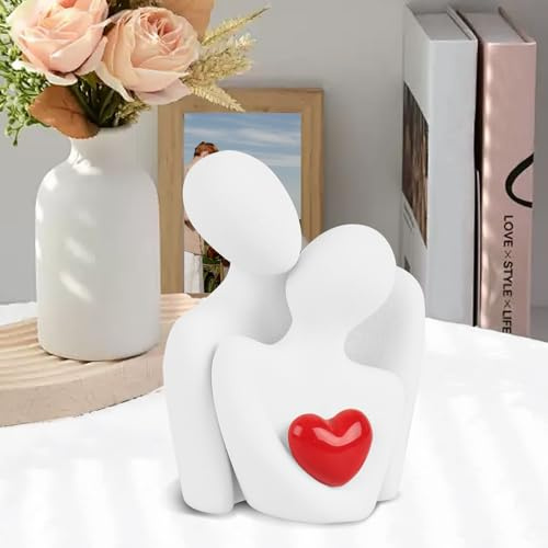 Guvixumi Romantische Paarfigur aus Harz Dekoration für Schlafzimmer Wohnzimmer TV-Ständer Liebes-Skulptur mit Rot Herz Perfekt als Valentinstagsgeschenk oder Hochzeit Dekoration Ornament für Paare