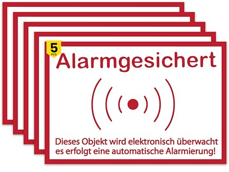 DinAliX 5 x Alarmgesichert Aufkleber | 15 x 10 cm Premium-Vinyl Schild Alarmgesichert für Zuhause, Geschäft, Einfahrt | UV-beständiger Alarm gesichert Aufkleber