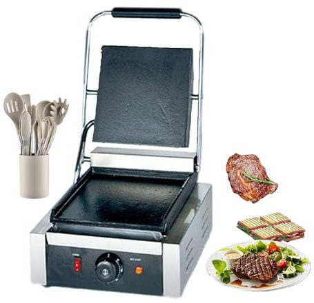 forplubossmmp Sandwichera Eléctrica De 1800 W/2200 W, Tostadora De Sándwiches Comercial, Máquina para Hacer Gofres Y Parrilla Antiadherente para Filetes, Calamares, Panqueques, Hamburguesas,1800W