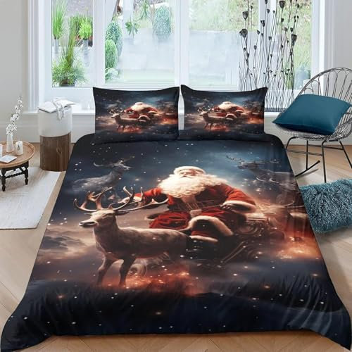 Weihnachten Bettwäsche 240X220 cm 3D Bettbezug Set Microfaser Weiche Flauschige Bettdeckenbezug Mit Reißverschluss Und 2 Kissenbezug - Anti-Allergie Anti-Fading Pflegeleicht -87620111813731