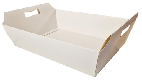 Juego de 10 cestas blancas vacías con asas, 40 x 30 x 12 cm, bandeja para alimentos, caja para regalos