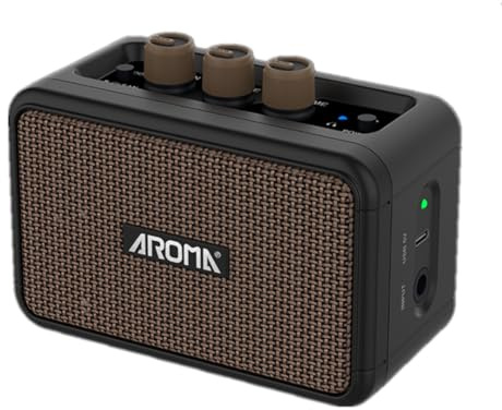 Original AROMA 5W Mini Guitar Amp for Electric Guitar Practice Only, 2-in-1 Bluetooth Speaker, 7H Playtime 2000mAh, Overdrive Switch, Dual Jacks, Portable Home Use