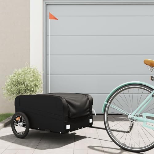 Fahrradanhänger Schwarz 45 kg Eisen, Fahrrad-Lastenanhänger, Fahrrad-Großlastwagenanhänger, Fahrrad-Lastenwagen, Fahrrad-Lastenwagen, Radfahren, Camping, Gepäckaufbewahrung, Träger, Transport, Typ7