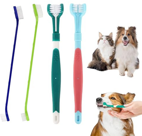 4 Stück Hundezahnbürste,Zahnbürste Hund,Hunde Zahnbürste,Hundezahnbürste Für Kleine Hunde,2 Dreifachkopf-Hundezahnbürsten Und 2 Langem Griff Hundezahnbürste,Zahnbürste Hund Für Hunde Und Katzen