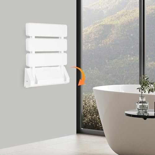 Asiento plegable para ducha, montaje en pared, plegable, para montaje en pared, hasta 150 kg, color blanco