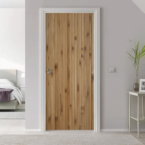 3D-Türtapete Türbild Selbstklebend 90 x 200 cm, Natur Textur Holzbrett PVC Wasserdicht Abnehmbar für Küche Bad Büro Wohnzimmer Zimmerwanddekoration Türposter Selbstklebend Türfolie Hellbraunes