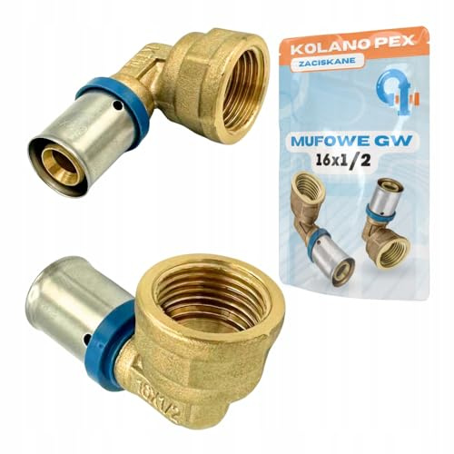 Rimex Pressfitting Winkel 16x1/2 Innengewinde, PEX Messing Muffenverbindung, Klemmbar, Pressfitting, für Wasser- und Heizungsinstallationen, U-Pressbacken, 1 Stück