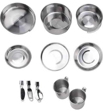 Pqahffowr - Juego de utensilios de cocina para acampar, juego de ollas de camping, portátil, plegable y apilable.