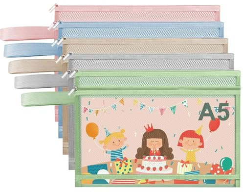 5PCS Mesh Toy Storage Bags A5 - Double-Layer Zipper Pouches with Handle File Pockets Breathable Puzzle Building Block Toy Storage Organization Board Game Storage for Classroom Home Office Supplies