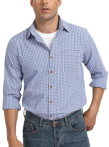 Camisa Cuadros Hombre Algodón Franela Camisa Leñador Blusas Basiccon Botones Camisetas Manga Larga Oficina Básico Vintage Western Casual Azul 2 L