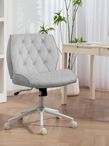 Symino Homeoffice Stuhl Wippfunktion von 12°, Schminkstuhl Schreibtischstuhl aus Wildlederimitat Stoff, Höhenverstellbar 360° Drehbar Bürostuhl Ergonomisch, bis 120kg (Diamant -Grau)