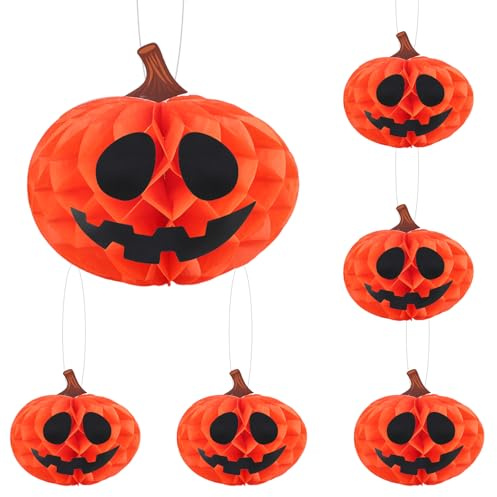 BOXOB 6pz Decorazioni di Zucca di Halloween, Centrotavola Zucca a Nido d'Ape Carta Decorazioni Autunnali da Appendere Zucche a Nido d'Ape Appendere per La Celebrazione Del Ringraziamento Halloween