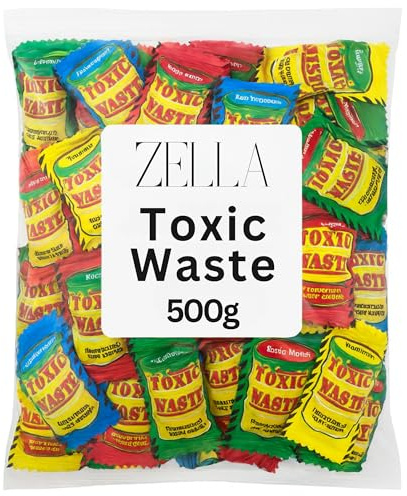 Zella Toxic Waste 500g - Sour Sweets in Bulk Cheap, Extra Tangy Candy Mix in Clear Bag | Retro Pick n Mix Treats for Kids & Adults | Party Bag Filler, Gift Jar, Sweet Table Favours