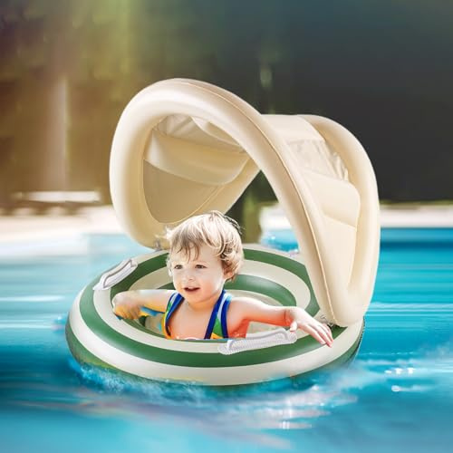Baby Schwimmring Mit Sonnendach, Verstellbarer Aufblasbarer Kind Sitzring, Schwimmtrainer Für Ab 3-36 Monate, Für Säuglinge Bei Wasserspaß Draußen