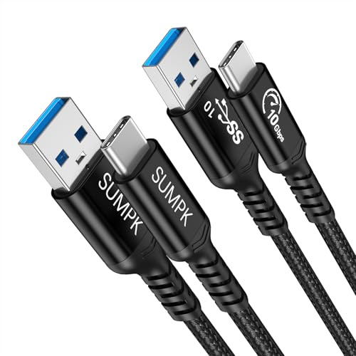 SUMPK 10Gbps USB C Cable 3.1 Gen 2, 1m 2 Packs, Black, 3A Fast Charging | USB A to USB C Cord, High Speed Data Transfer, Braided, Compatible with Android Auto, CarPlay, iPhone 17/16/15, iPad, MacBook