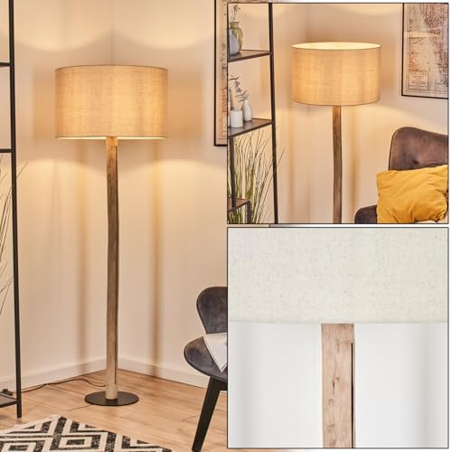 HOFSTEIN Stehleuchte Flemming, Stehlampe aus Metall/Holz im modernen Boho-Design, Schirm aus Stoff, Ø 50 cm, 150 cm, E27, mit Fußschalter - Wohnzimmer, Schlafzimmer, Esszimmer, Flur