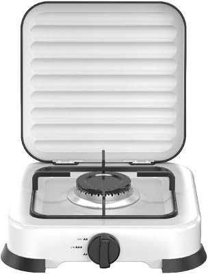 Fornello a Gas Portatile, Piano Cottura Singolo, Colore Bianco, Alimentazione a Gas, per Uso Domestico e Campeggio