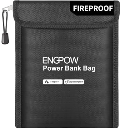 ENGPOW Fireproof Organizer Travel Safe Bag, Portable Electronic Carry Case | Heat Insulated&Explosion-Proof, Home Travel Storage for Power Bank,Phone,Cables,USB Drive,Charging Protection,9''x7'',Black