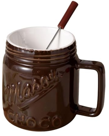 FLCPJGV Ensemble pour Fondue Au Chocolat avec Fourchettes En Céramique, Chauffe-beurre, Caquelon Individuel pour Fondue Au Fromage et Confiseries, Idéal pour, Brun