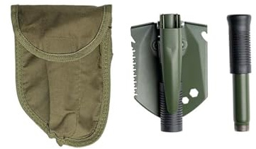 Mil-Tec Mini Klappspaten Multifunktional mit Tasche, Oliv, Carbonstahl, 40,5 cm Ausgeklappt, mit Hacke und Säge