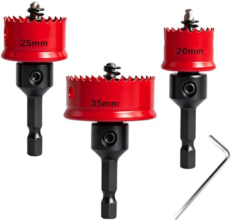 3PCS M42 HSS Bi-Metal Hole Saw Set, 20mm 25mm 35mm Hex Shank Impact Hole Cutter Set for Drilling Thin Metal,Stainless Steel,Mild Steel, Aluminium, Wood and Copper