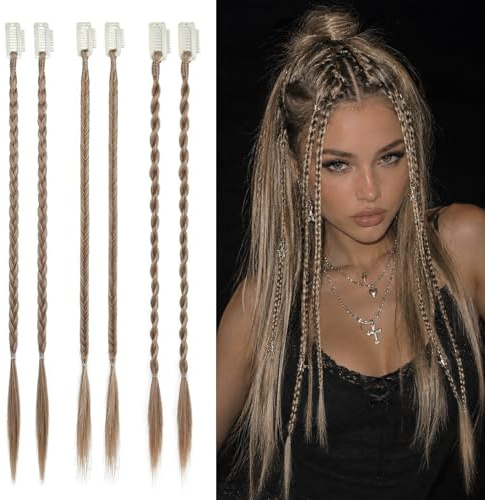 DIPZO Clip-in Zopfverlängerungen, 45 cm Synthetik-Haarstücke für Damen, geflochtene Haarverlängerungen mit Clips, Dunkelblond
