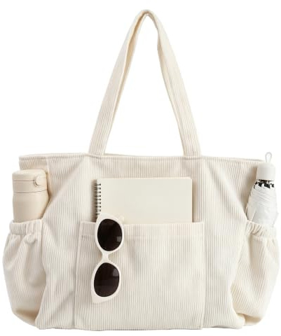 ZhengYue Corduroy Women Tote Bag,Large Capacity Shoulder Bag with Zipper | Multi-Pocket Cord Tote Bags,Handbags,College,Travel,Work,Gym,Teacher,Diaper,Nurse,Aesthetic,Daily Use