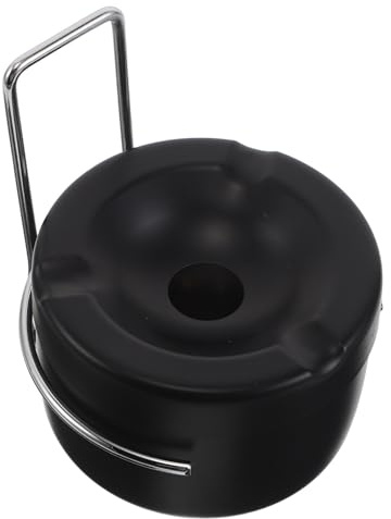 UKCOCO Cenicero de Pared de Acero Inoxidable con Tapa, Negro | Soporte para Colgar, Diseño Antisalpicaduras, Uso en Baños Públicos y Aseos